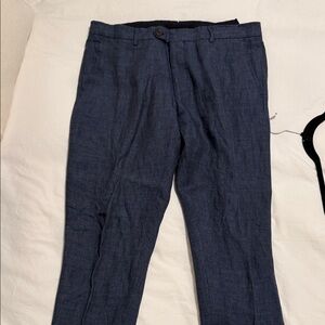 Massimo Dutti Blue Faded houndstooth linen suit trousers